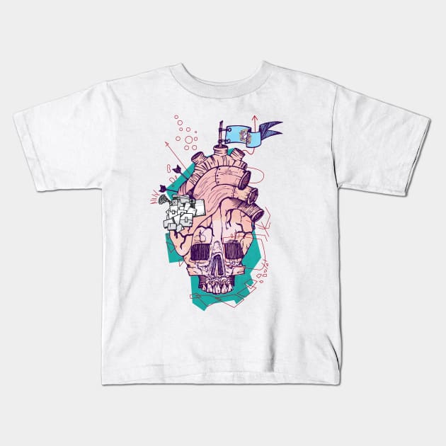 Skull heart Kids T-Shirt by manuvila